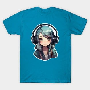 Cute headphone anime girl T-Shirt